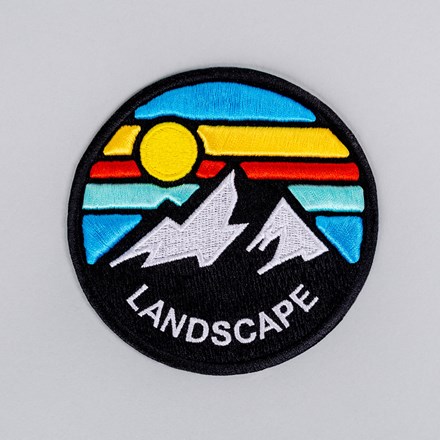 3D Embroidered mountain landscape patch laid flat