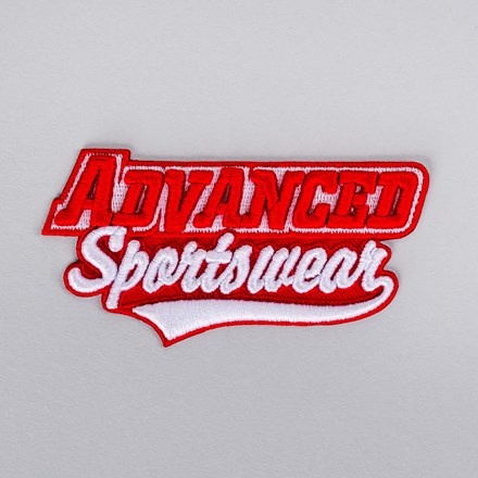3D Embroidered Advanced Sporstwear patch laid flat