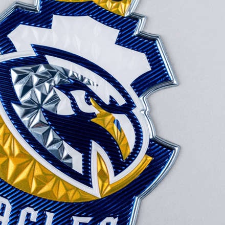 FlexStyle Beveled Metallic eagles emblem close up