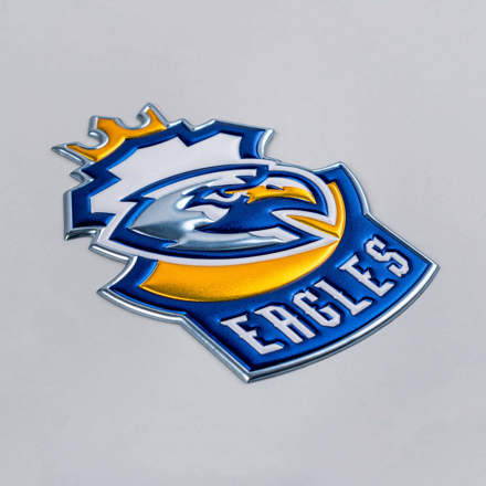 FlexStyle Domed Metallic eagles emblem laid at a hard angle