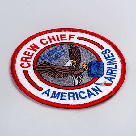 Embroidered American Airlines patch laid at a hard angle