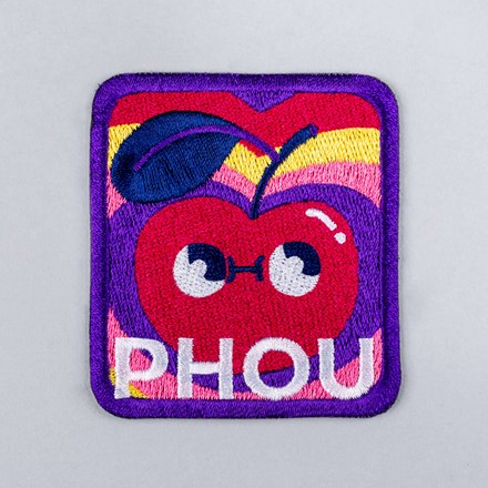 Embroidered PHOU cherry patch laid flat