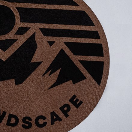 Chocolate and Black Faux Leather mountain landscape patch close up