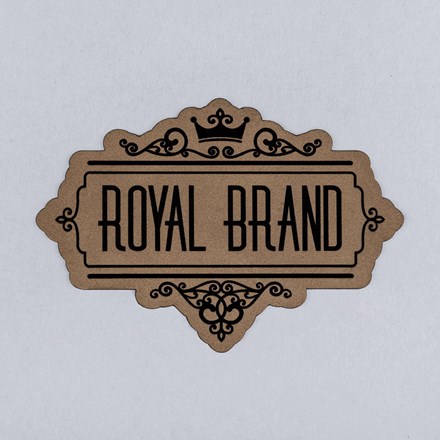 Sandstone and Black Faux Leather Royal Brand patch laid flat