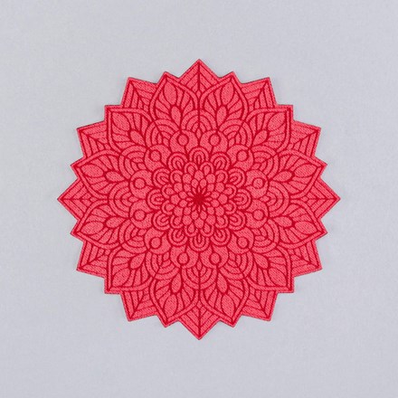 Coral Faux Suede Leather mandala patch laid flat