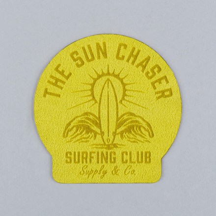 Wild Lime Faux Suede Leather surfing club patch laid flat