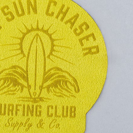 Wild Lime Faux Suede Leather surfing club patch close up