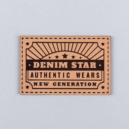 Natural Genuine Leather with high contrast denim star patch laid flat