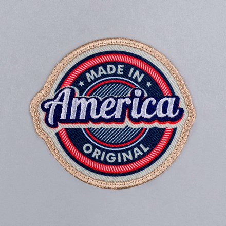 Print Stitch made in America patch laid flat