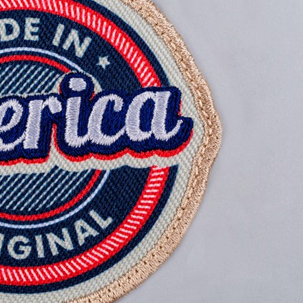 Print Stitch made in America patch close up