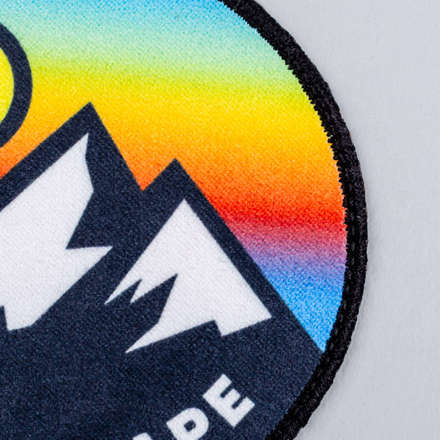 Sublimated Faux Suede mountain landscape patch close up