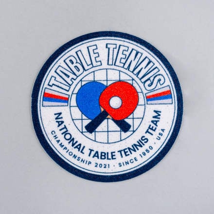 Sublimated Faux Suede National Table Tennis Team patch laid flat