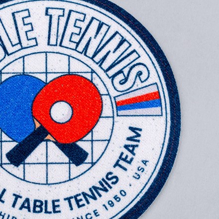 Sublimated Faux Suede National Table Tennis Team patch close up