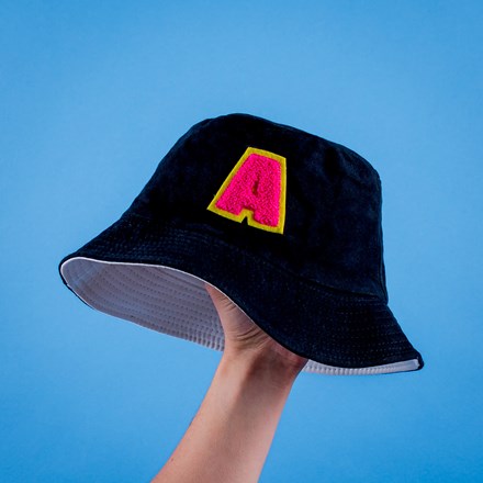 Chenille Letter A Patch Applied to Bucket Hat