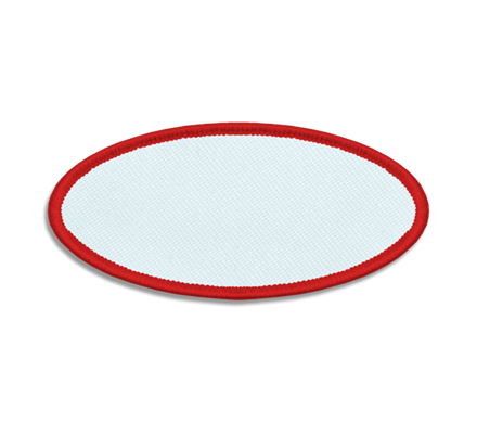 White oval blank patch with red border