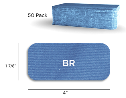 Light blue rectangular glue blocker with a height of 1 7/8” and width or 4”. Shown above is a 50 pack or stack of glue blockers.