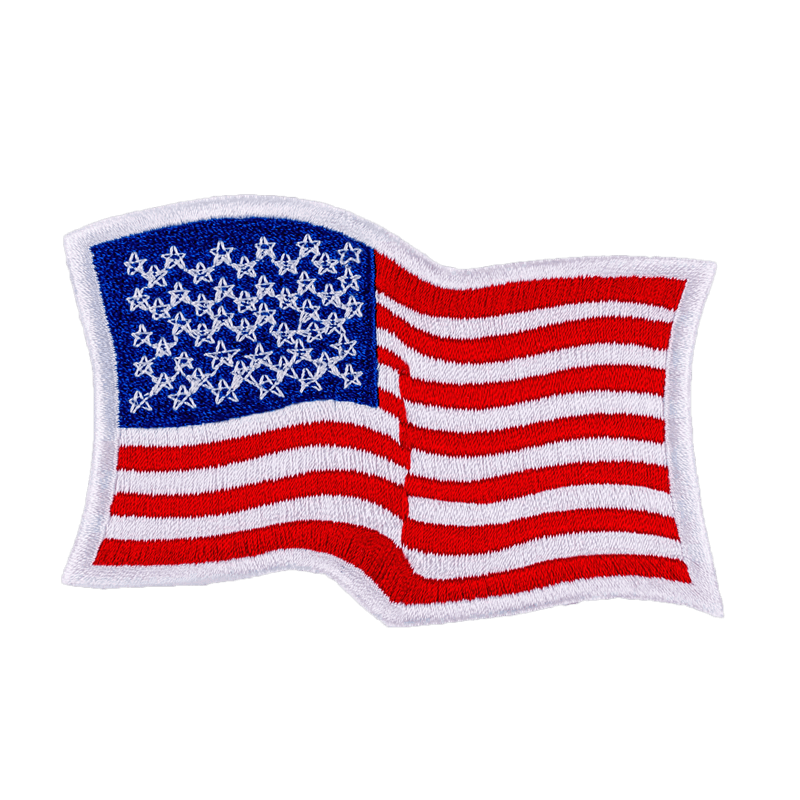 Embroidered Wavy American Flag patch with white border